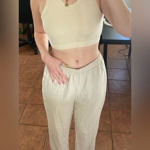 BELLE THE LABEL Oat Lounge Crop Top Racerback Off white cream summer loungewear